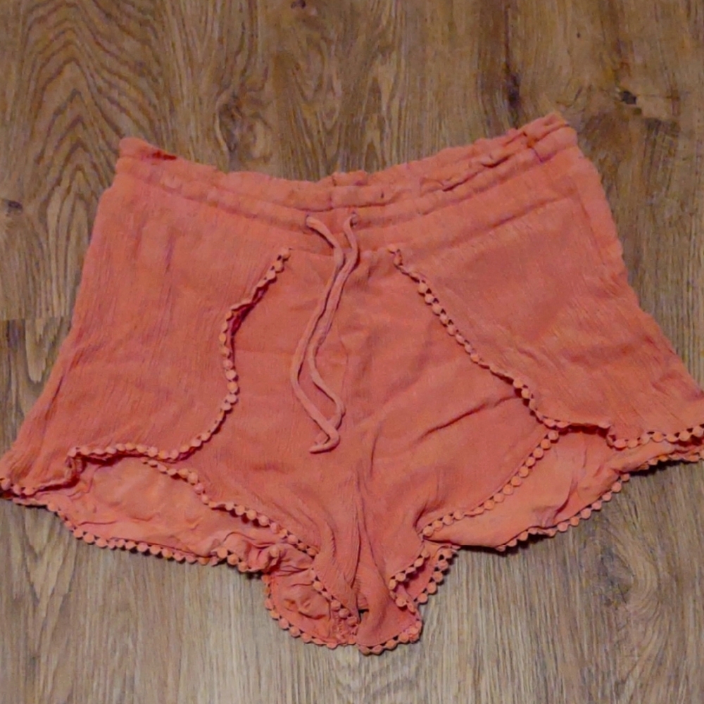 Aeropostale Pink and Orange High Waist Shorts with Scalloped Hem